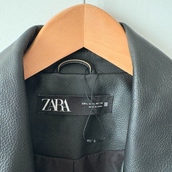 Zara Faux Vegan Leather Biker Jacket Black Size Large - Picture 5 of 8